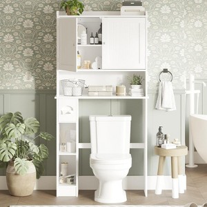 Over the Toilet Storage Cabinet Bathroom Shelf with Sliding Barn Door, Above Toilet Organizer with Toilet Paper Holder, Toilet Organizer Rack - 1 of 4