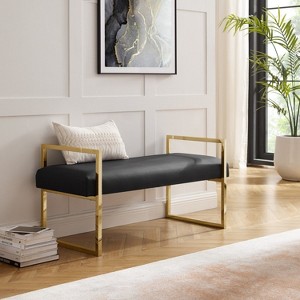 Inspired Home Dalia Velvet/PU Leather Bench with Gold/Chrome Frame - 1 of 4