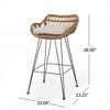 DSVIMOY Counter and Bar Stool Modern Rattan Barstools with Water Resistant Cushions for Patio, Brown and Beige, 37.75"*23"*22.75" - 3 of 4
