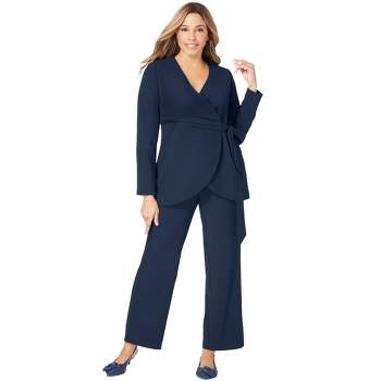 Jessica London Women's Plus Size Double-breasted Pantsuit, 16 W - Navy  Classic Grid : Target