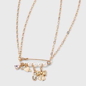 Pearl Pin with Heart and Bow Charm Necklace - Wild Fable™ Gold - 1 of 3