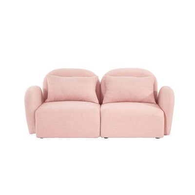 NicBex Teddy Fabric Loveseat Sofa Modern Upholstered 2-Seater Sofa Couch with 2 Pillows for Bedroom,Living Room,Pink