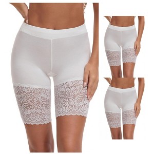 INSPIRE CHIC 3 Packs Women's Wide Lace Trim Slip Shorts Lightweight Comfort Thigh Slimmers - 1 of 4