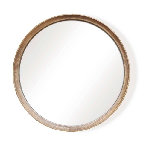 26 Classic Wood Round Mirror Natural, W Home 24 Inch Round Wall Mirror In Natural Wood