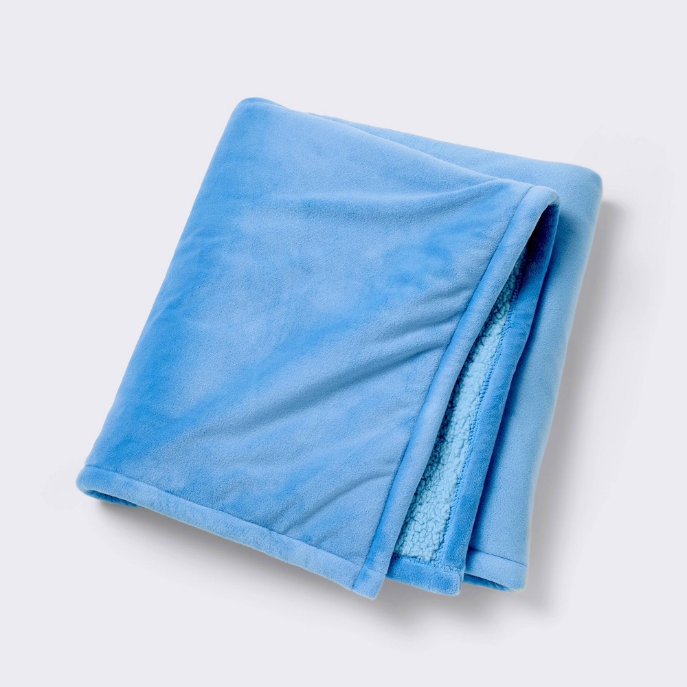 Photos - Children's Bed Linen Micromink Shearling Baby Blanket - Blue - Cloud Island™: Solid Pattern, 40"x30", Faux Shearling, No