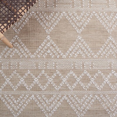 Ivory and Beige Round Flat Woven Wool Area Rug