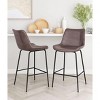 Zuo Modern Byron Counter Stool – Brown Faux Leather, Matte Black Steel Frame – 38.6” Height – Mid-Century Modern Design - 3 of 4