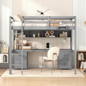 YOOCOZZ Full Size Loft Bed with Built-In Desk, Charging Station, 4 Drawers, 4 Cabinets and Bedside Tray - 1 of 4