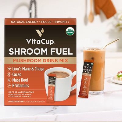 VitaCup Shroom Fuel Mushroom Based Light Roast Coffee Alternative Packets w/Cacao - 24ct