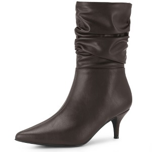 Perphy Women's Pointy Toe Slouches Kitten Heels Mid Calf Boots - 1 of 4