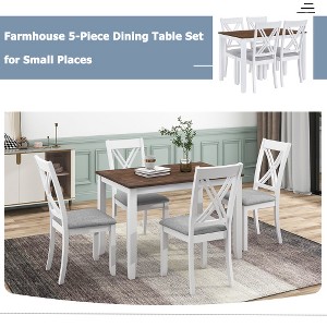 5-Piece Farmhouse Dining Set – 4 X-Back Upholstered Chairs + 44.5in Solid Wood Table, 250 lbs Capacity, for Kitchen or Dining Room - 1 of 4