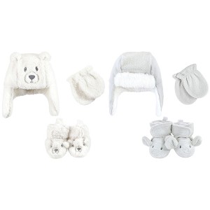 Hudson Baby Trapper Hat, Mitten and Bootie 6Pc Set, Cream Bear Gray Elephant - 1 of 3