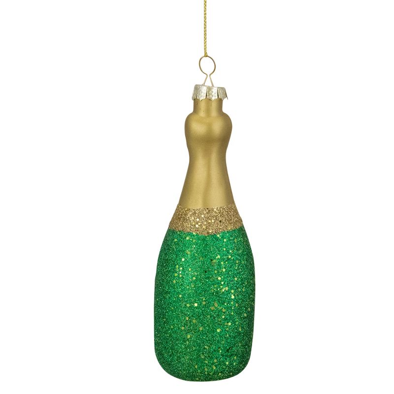 Northlight 5" Gold and Green Glass Champagne Bottle Christmas Ornament, 5 of 6
