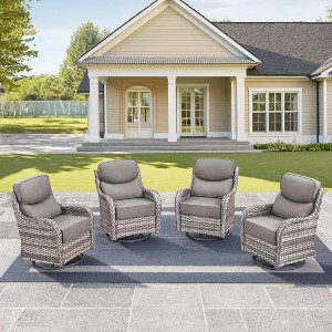 Outdoor Swivel Rocker Chair with 6 Inch Thick Cushion 2 in 1 Porch Glider Swivel Chair - Wicker Patio Furniture Patio Swivel Glider Seating - 1 of 4