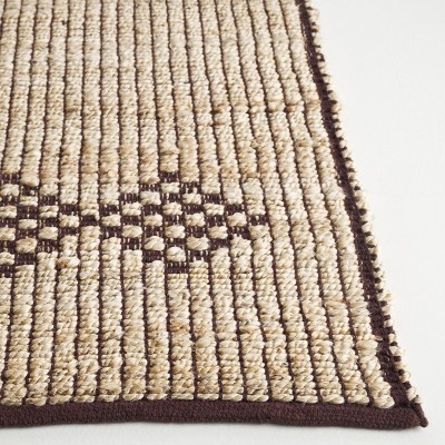 Natural Fiber Flat Weave Southwestern Square Area Rug, 6x6 ft, Natural & Brown