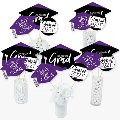 Big Dot of Happiness Purple Grad - Best is Yet to Come - 2021 Purple Graduation Party Centerpiece Sticks - Table Toppers - Set of 15