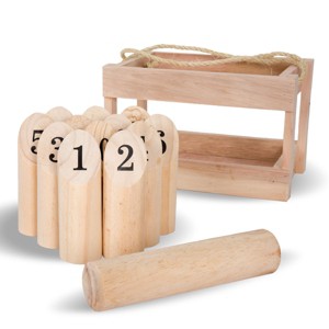 Toy Time Wooden Throwing Game for Adults and Kids - Complete Set With 12 Numbered Skittles, Throwing Dowel, and Carrying Crate - 1 of 4