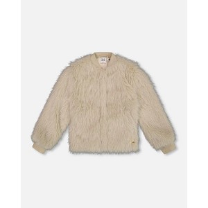 Deux par Deux Girl Short Faux Fur Coat Beige - 1 of 4