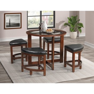 Roundhill Furniture Cylina Solid Wood Glass Top Round Dining Table with 4 Chairs - 1 of 4