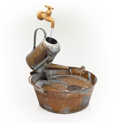 Rustic Watering Can Metal Fountain - Alpine Corporation