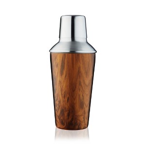 True Wooden Finish Cocktail Shaker, 20 Oz Stainless Steel Cobbler Shaker with Lid & Strainer, Brown - 1 of 4