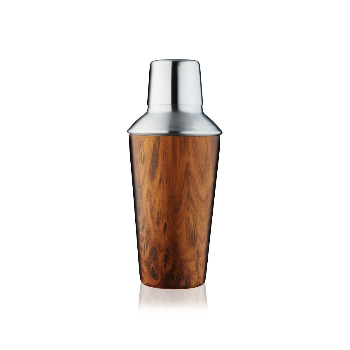 True Stainless Steel Cocktail Shaker with Built-in Strainer & Jigger Cap, Drink Mixer for Vodka Cocktails, Margaritas, Martinis, 20 oz, Wood Pattern