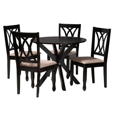 Maya Modern Beige Fabric and Espresso Wood 5-Piece Dining Set