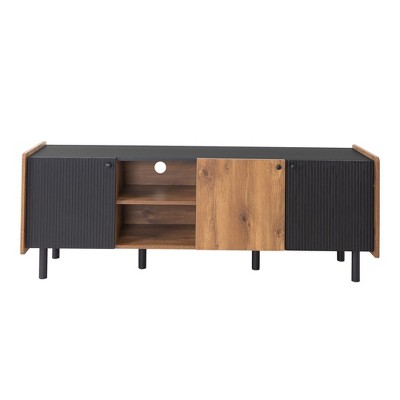 NicBex TV Stands for 70 inch TV,Modern Entertainment Center with 3 Cabinets,TV Console for Living Room, Bedroom, Home,Black+Brown