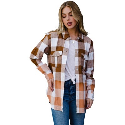Women's Bleached Gradient Cotton Plaid Flannel Shacket - Panache Apparel