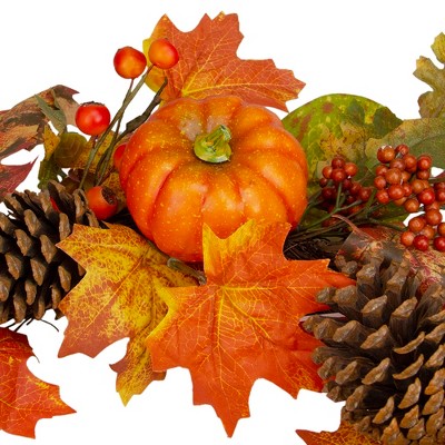 24" Orange Pumpkins Pine Cones and Berries Fall Harvest Wreath
