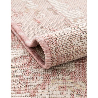 Pink Square Synthetic Outdoor Stain-Resistant Rug