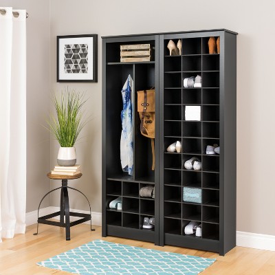 Black Tall Stackable Wood Shoe Rack with 36 Cubbies