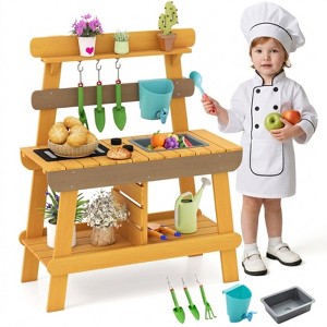 Outdoor Mud Kitchen for Kids Wooden Play Kitchen with Grill Rack