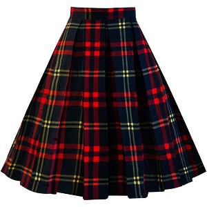 Women's Vintage Floral Midi Skirt - Pleated A-Line Skirt with Pockets Red-black - 1 of 4