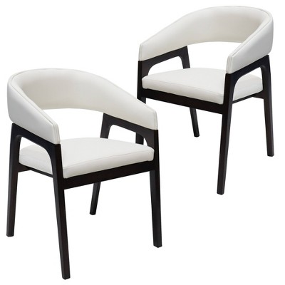 Leisuremod Cali U-Shaped Dining Arm Chair with Leather Upholstery, Open Back Design for Modern Kitchen and Home, Set of 2