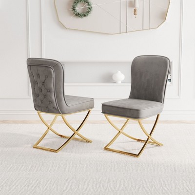 CAVINAS 20" Upholstery Dining Chairs,Set of 2/4,Modern Kitechen Dining Room Chair with Golden Metal Legs,Accent Chairs for Dining Room,Gray