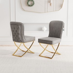 CAVINAS 20" Upholstery Dining Chairs,Set of 2/4,Modern Kitechen Dining Room Chair with Golden Metal Legs,Accent Chairs for Dining Room,Gray - 1 of 4