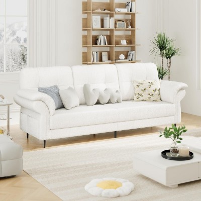 84 Inch Sofa with Rounded Curved Arms, with Removable Pillow Curved Armrests