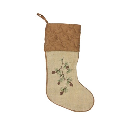 Allstate Floral 22" Tan Brown Pine Cone Embroidered Christmas Stocking