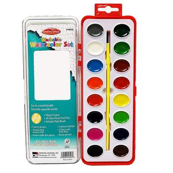 Charles Leonard Washable Water Color Set, Oval Pan w/Brush, 16 Assorted Colors, 1 Set