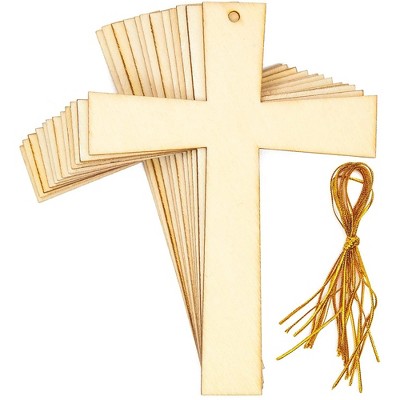 Bright Creations 12-Pack Unfinished Wood Cross Cutouts for Decorating, Wooden Religious Ornaments (4.6 x 3.4 in)