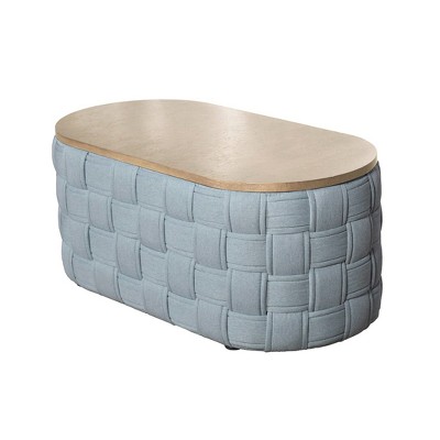 Light Teal Oval Wood and Metal Coffee Table