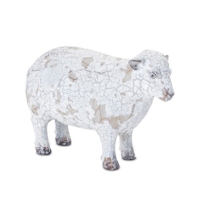 Distressed White and Brown Resin Farm Animal Figurines Set