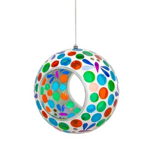 Sunnydaze Outdoor Garden Patio Round Glass with Mosaic Design Hanging Fly-Through Bird Feeder - 7" - 1 of 4