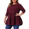 Agnes Orinda Women's Plus Size Casual Knit Babydoll Long Sleeve Peplum Blouse - 2 of 4