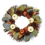 Northlight Pumpkin, Pinecone, and Gourd Artificial Fall Harvest Wreath, 24-Inch, Unlit