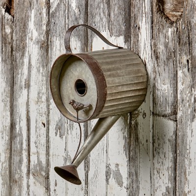 Lakeside Watering Can Birdhouse - Distressed Metal Bird House for Hanging Outdoors