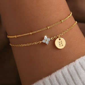 Turandoss 18K Gold Initial Bracelets for Women Girls - Dainty Layered Letter Charm Bracelet, Zircon Link Bracelet, Christmas Gifts for Women Girls - 1 of 4