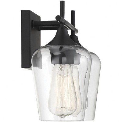 Matte Black and Clear Glass 2-Light Vanity Fixture