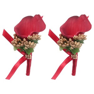 Unique Bargains Calla Lily Boutonnieres Silk Ribbon Artificial Flowers with Pins 2 Pcs - 1 of 4